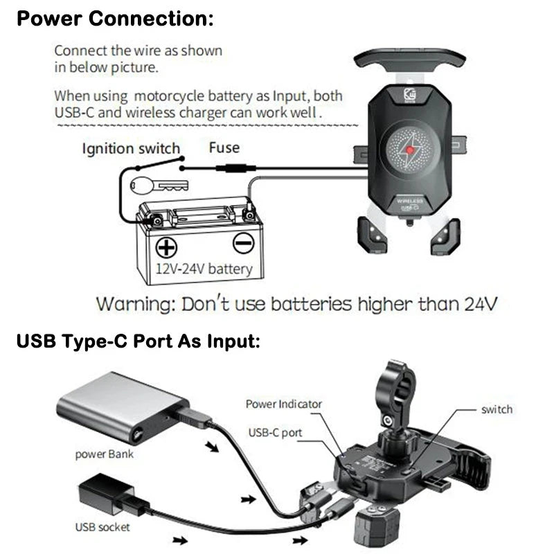 Waterproof Motorcycle Phone Holder & Wireless Charger